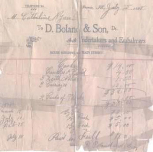 A  bill from 1898 shows the original location of D. Boland & Son in the Rouse Building at 400 Main Street, Peoria, Illinois.